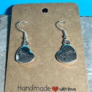 Silver Heart 'Mom' Earrings